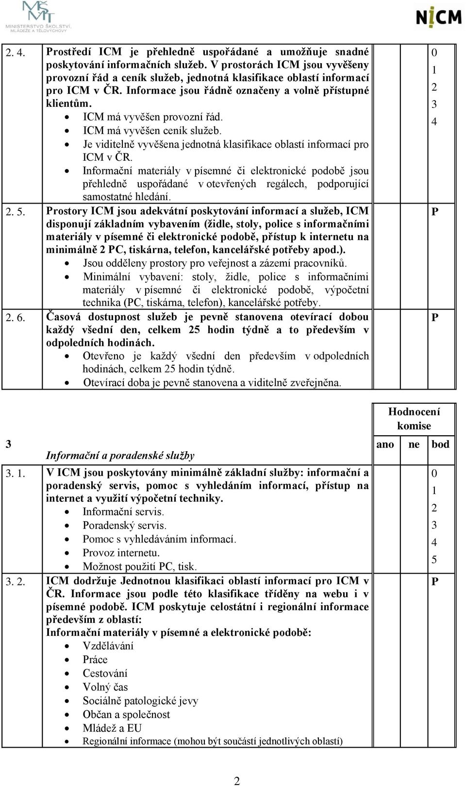 ICM má vyvěšen ceník služeb. Je viditelně vyvěšena jednotná klasifikace oblastí informací pro ICM v ČR.