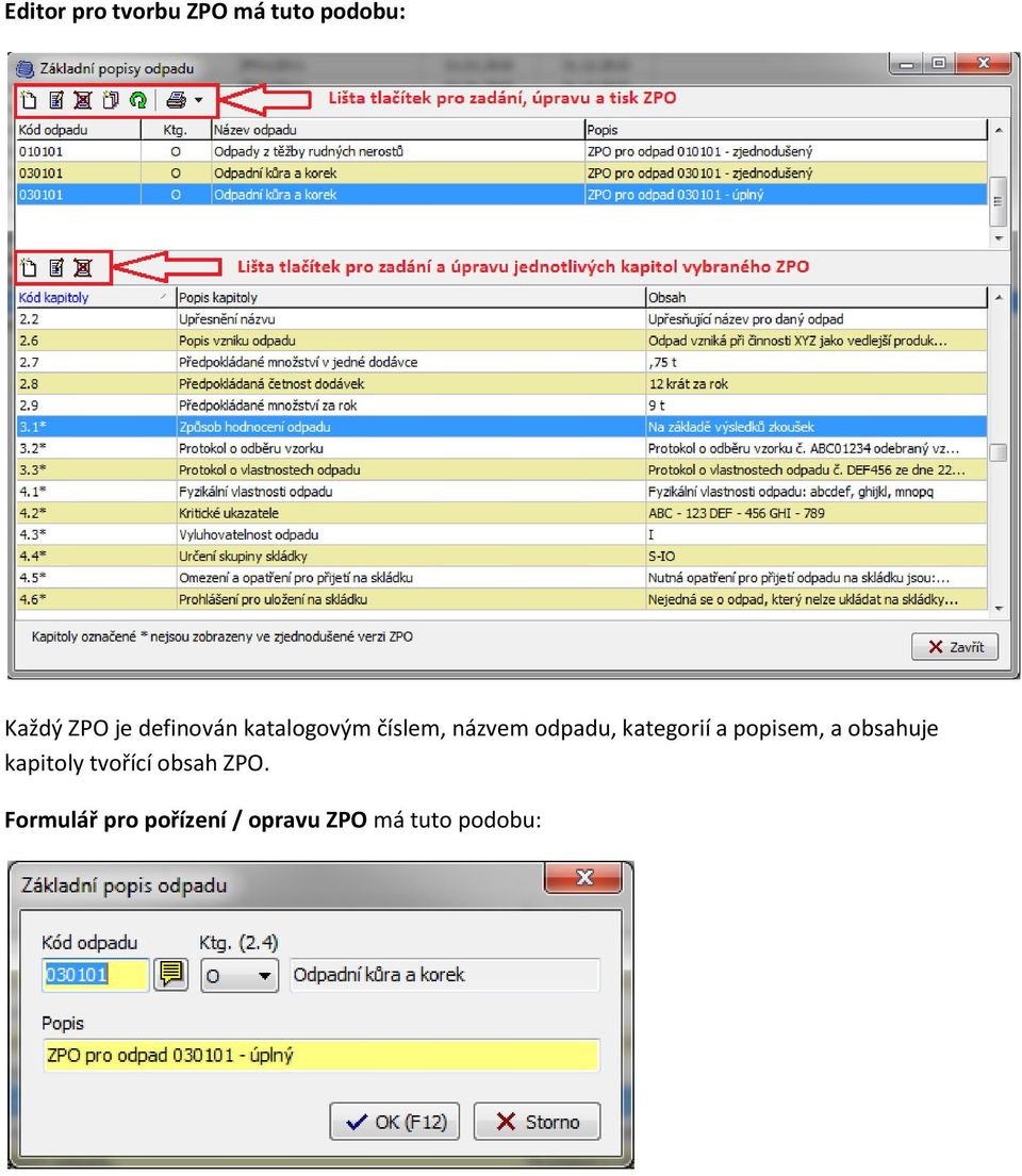 kategorií a popisem, a obsahuje kapitoly tvořící