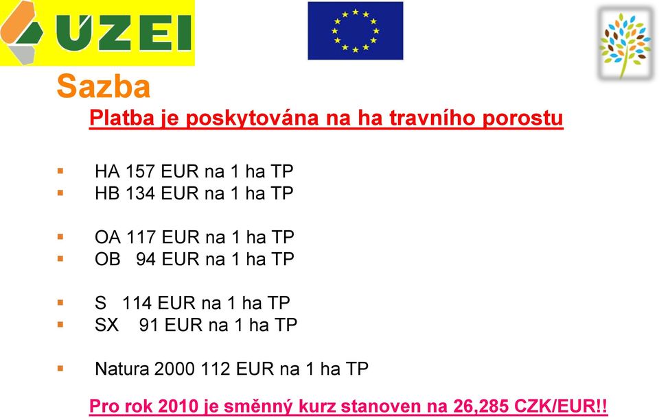 ha TP S 114 EUR na 1 ha TP SX 91 EUR na 1 ha TP Natura 2000 112