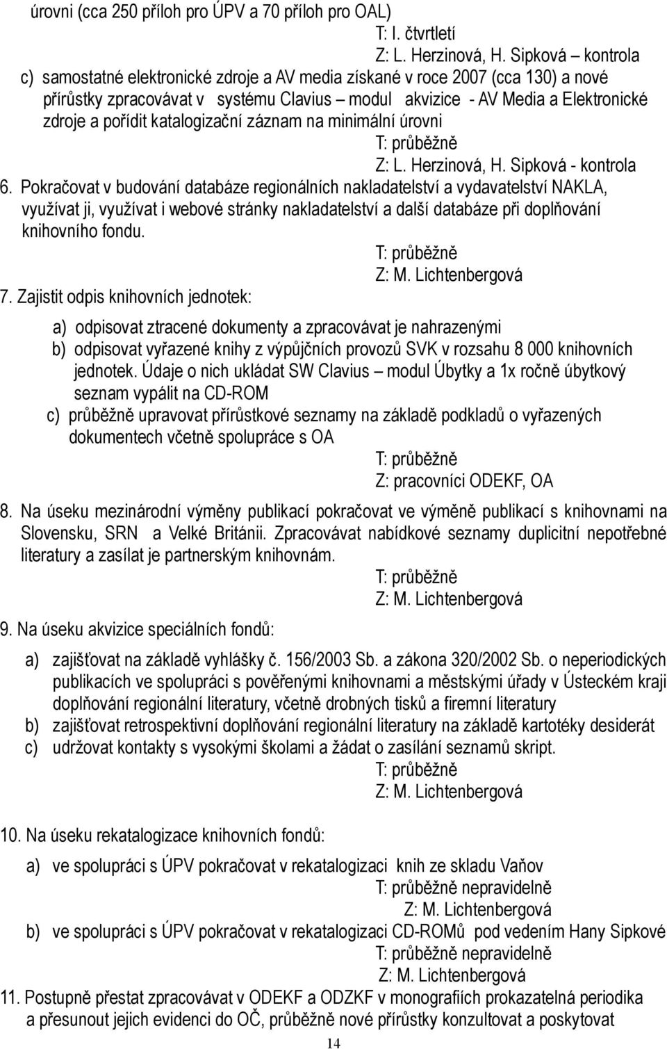 katalogizační záznam na minimální úrovni Z: L. Herzinová, H. Sipková - kontrola 6.