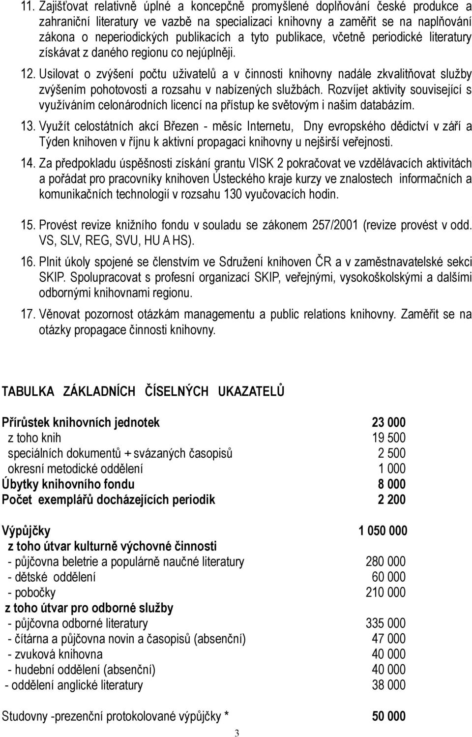 Usilovat o zvýšení počtu uživatelů a v činnosti knihovny nadále zkvalitňovat služby zvýšením pohotovosti a rozsahu v nabízených službách.