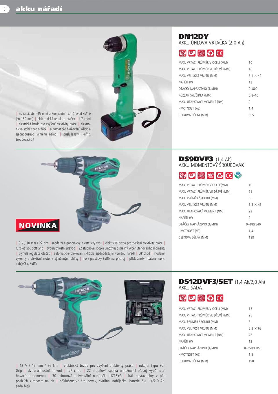 UTAHOVACÍ MOMENT (Nm) 9 nízká stavba (95 mm) a kompaktní tvar (obvod skříně jen 160 mm) elektronická regulace otáček L/P chod elektrická brzda pro zvýšení efektivity práce elektronická stabilizace