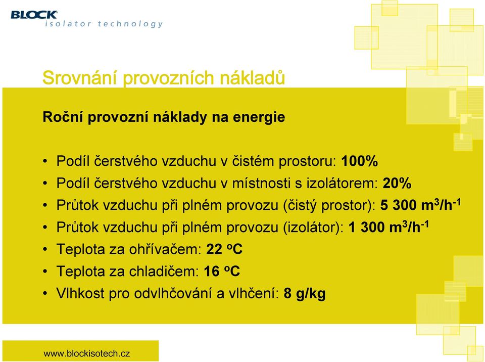 provozu (čistý prostor): 5 300 m 3 /h -1 Průtok vzduchu při plném provozu (izolátor): 1 300 m 3