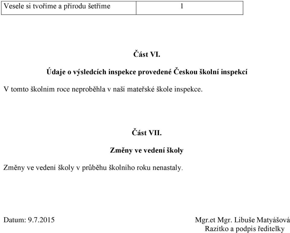 neproběhla v naší mateřské škole inspekce. Část VII.