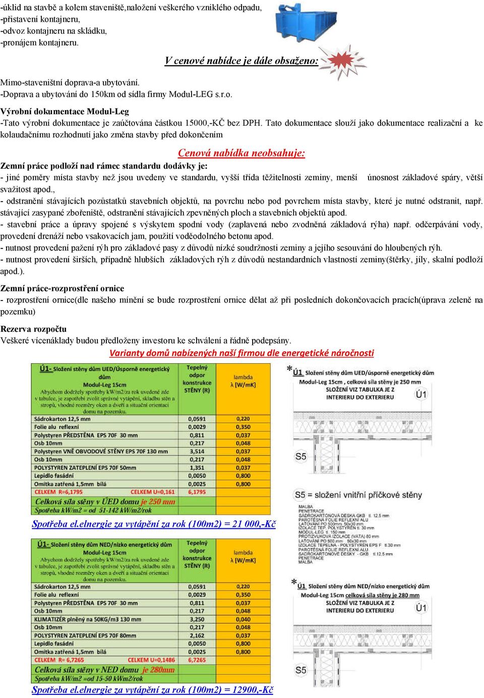 Tato dokumentace slouží jako dokumentace realizační a ke kolaudačnímu rozhodnutí jako změna stavby před dokončením Cenová nabídka neobsahuje: Zemní práce podloží nad rámec standardu dodávky je: -