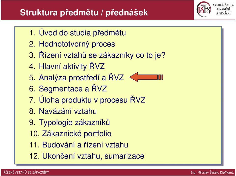 5. Analýza prostředí a ŘVZ 6. 6. Segmentace a ŘVZ 7. 7. Úloha produktu v procesu ŘVZ 8.