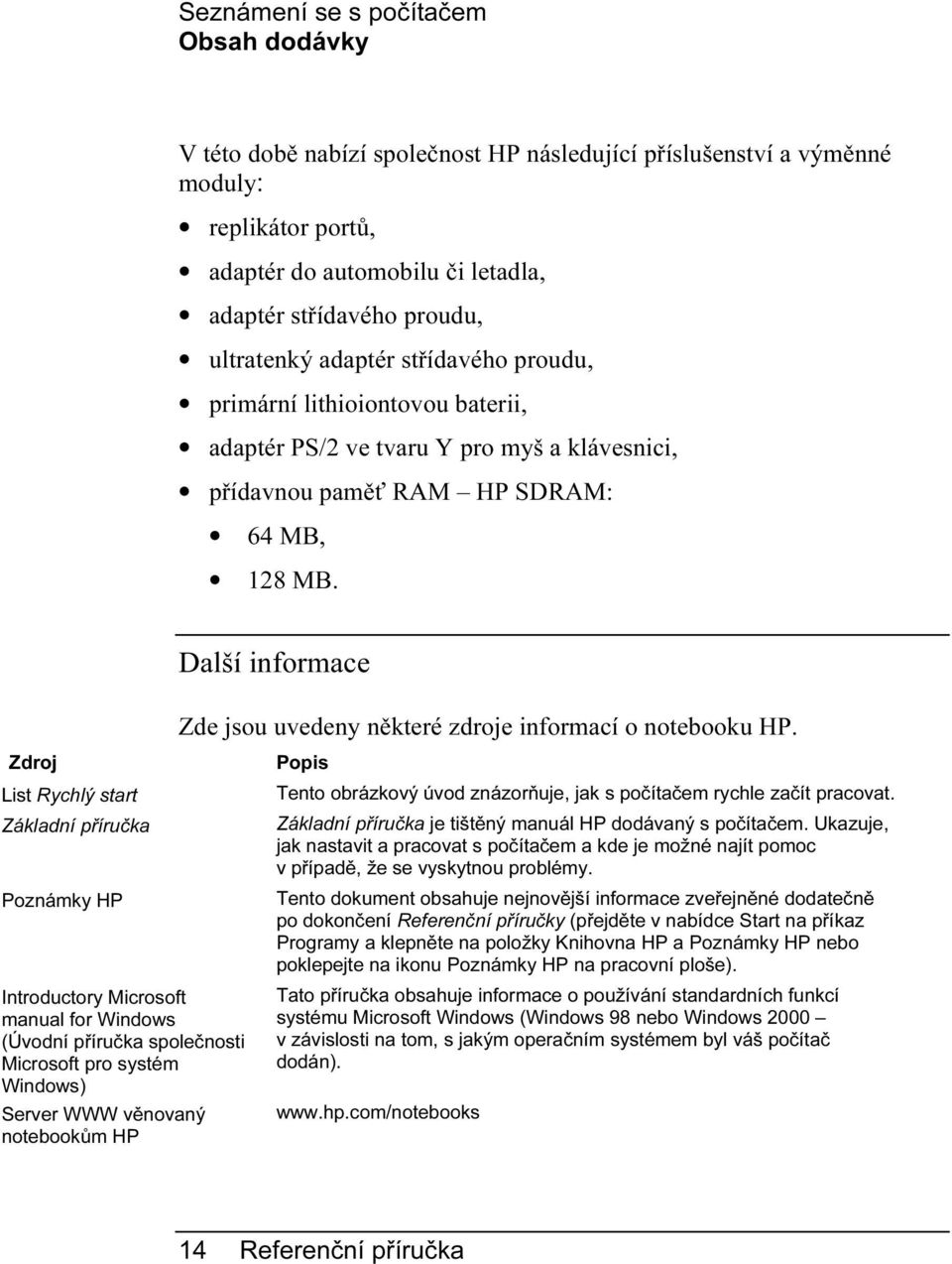 Další informace Zde jsou uvedeny některé zdroje informací o notebooku HP.