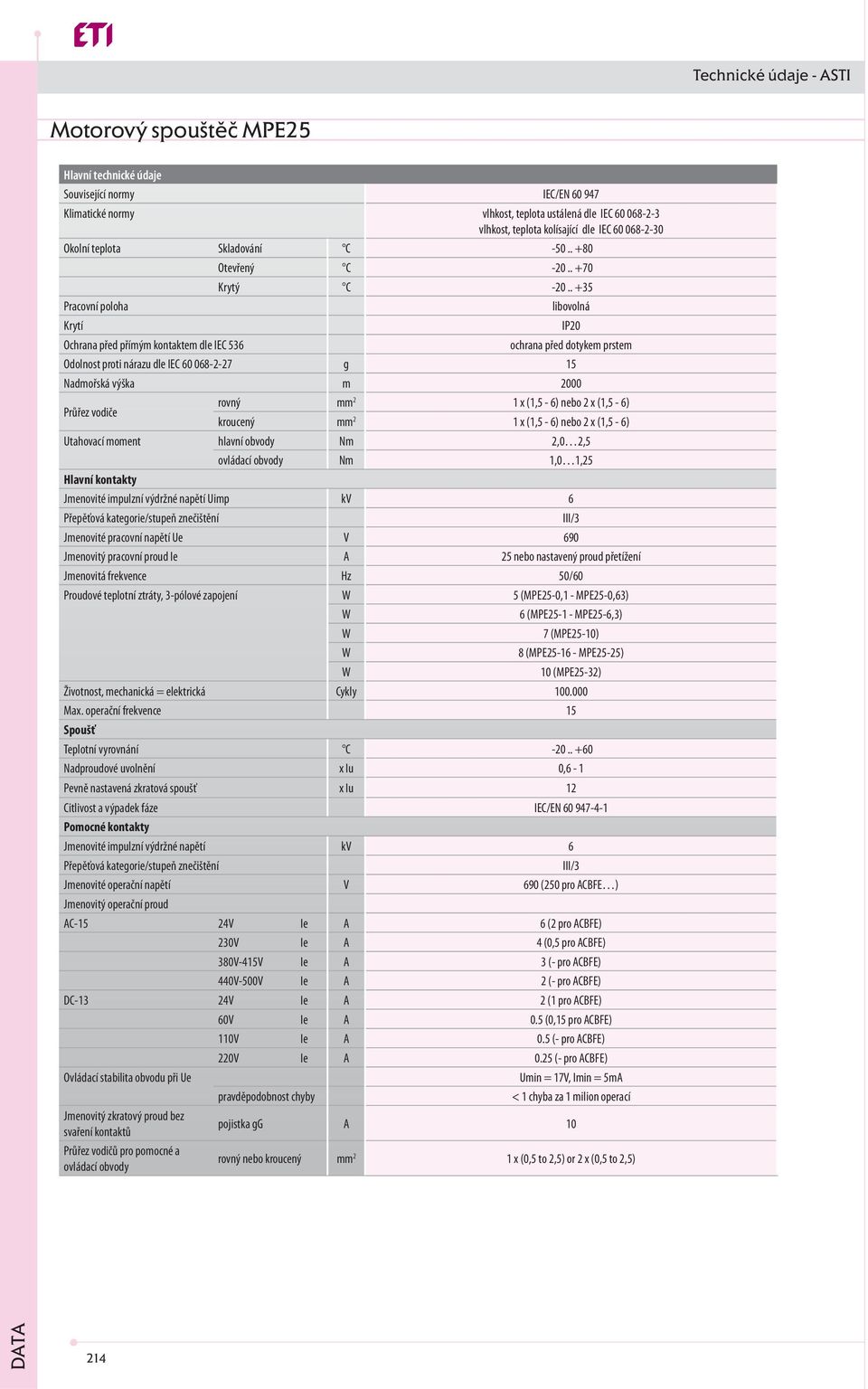 . + Pracovní poloha libovolná Krytí IP0 Ochrana před přímým kontaktem dle IEC ochrana před dotykem prstem Odolnost proti nárazu dle IEC 0 0--7 g 1 Nadmořská výška m 000 Průřez vodiče rovný mm 1 x (1,