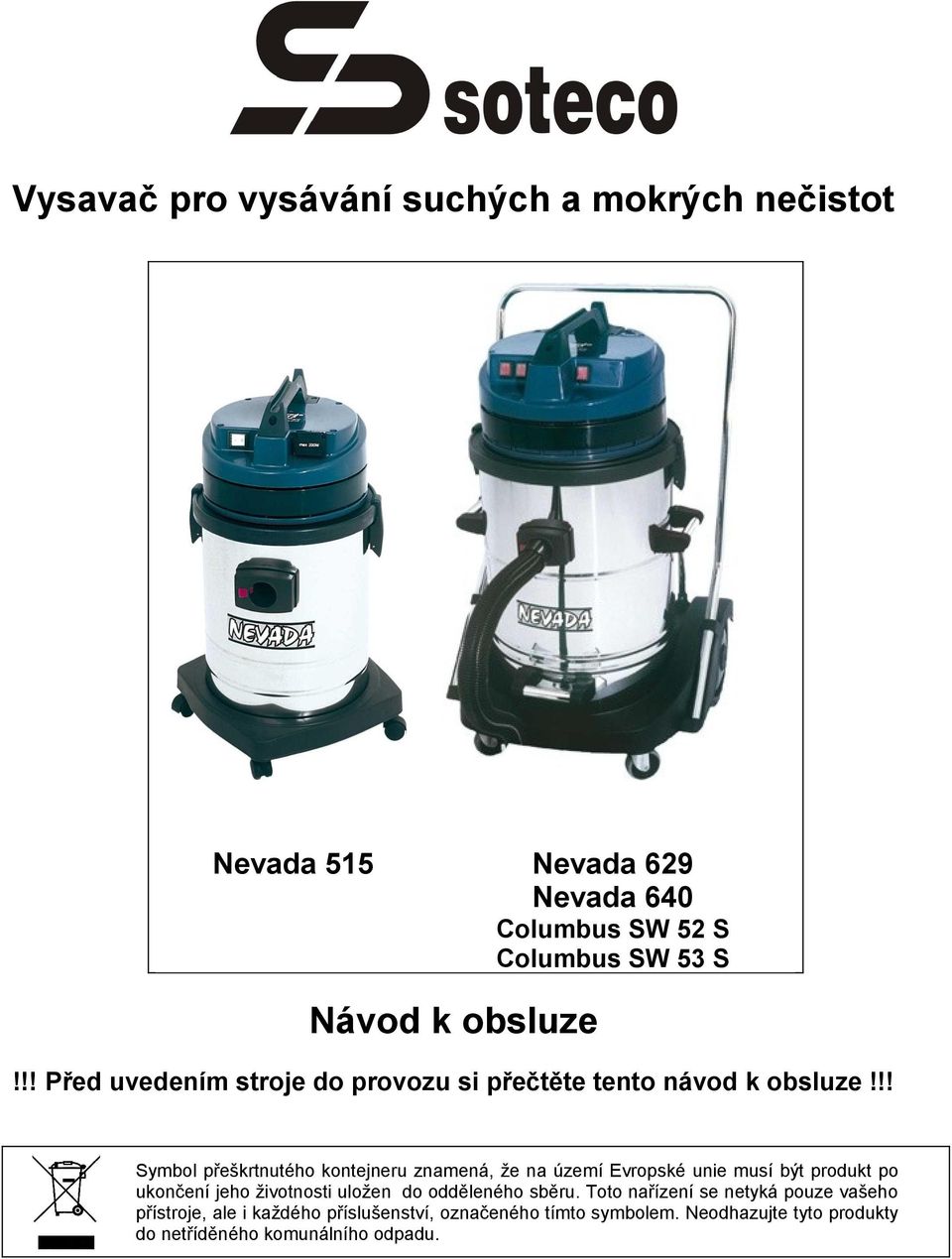 Vysavač pro vysávání suchých a mokrých nečistot - PDF Stažení zdarma