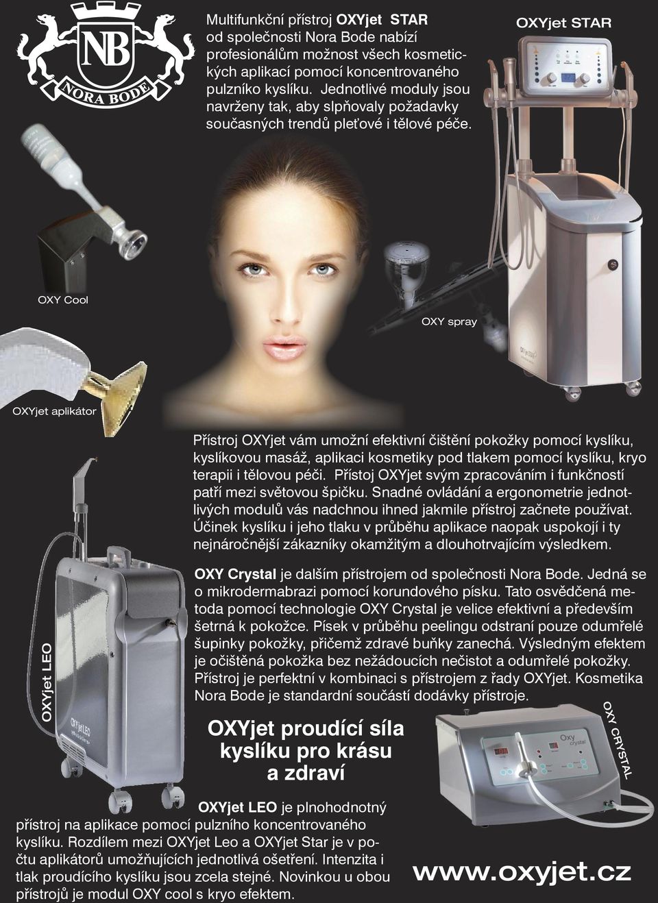 OXYjet STAR OXY Cool OXY spray OXYjet aplikátor Přístroj OXYjet vám umožní efektivní čištění pokožky pomocí kyslíku, kyslíkovou masáž, aplikaci kosmetiky pod tlakem pomocí kyslíku, kryo terapii i