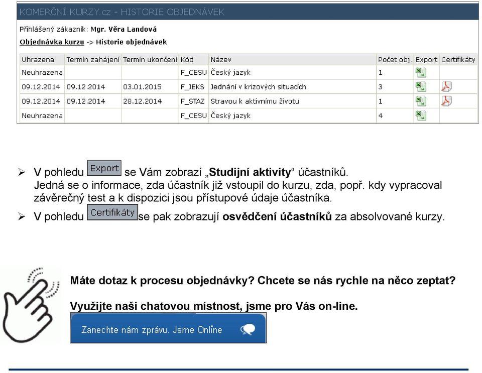 kdy vypracoval závěrečný test a k dispozici jsou přístupové údaje účastníka.