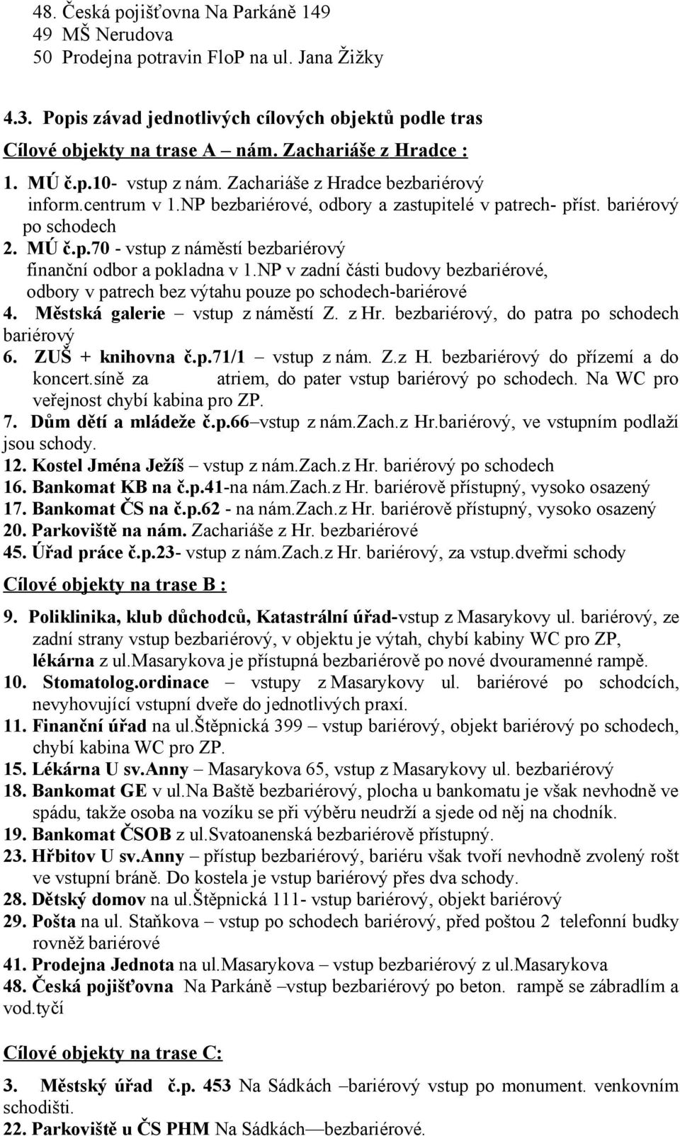 NP v zadní části budovy bezbariérové, odbory v patrech bez výtahu pouze po schodech-bariérové 4. Městská galerie vstup z náměstí Z. z Hr. bezbariérový, do patra po schodech bariérový 6.