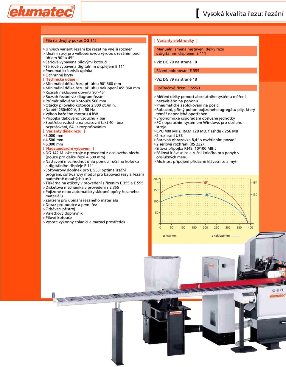 naklopení 45 360 mm >Rozsah naklopení dovnitř 90-45 >Rozsah řezání viz diagram řezání >Průměr pilového kotouče 500 mm >Otáčky pilového kotouče 2.800 ot./min.