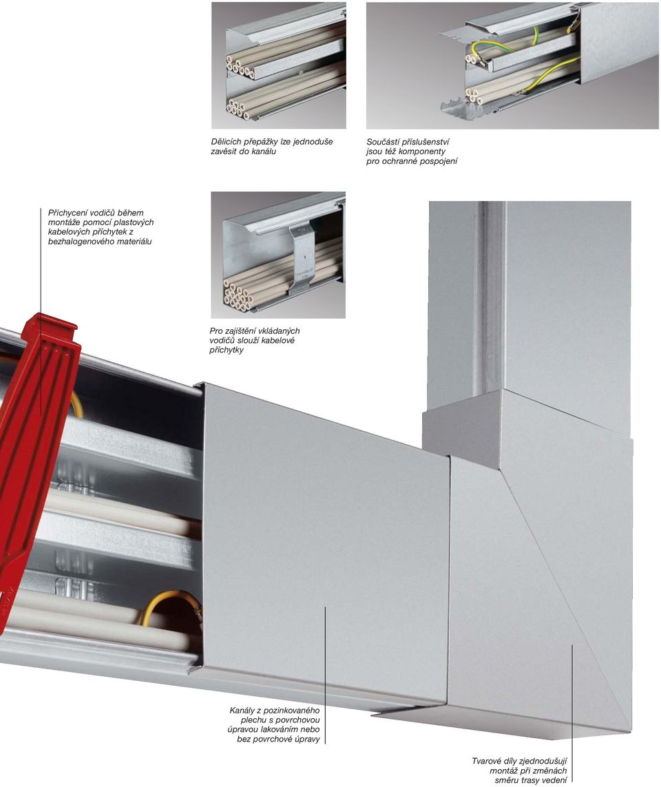 bezhlogenového mteriálu Pro zjištění vkládných vodičů slouží kbelové příchytky Knály z pozinkovného