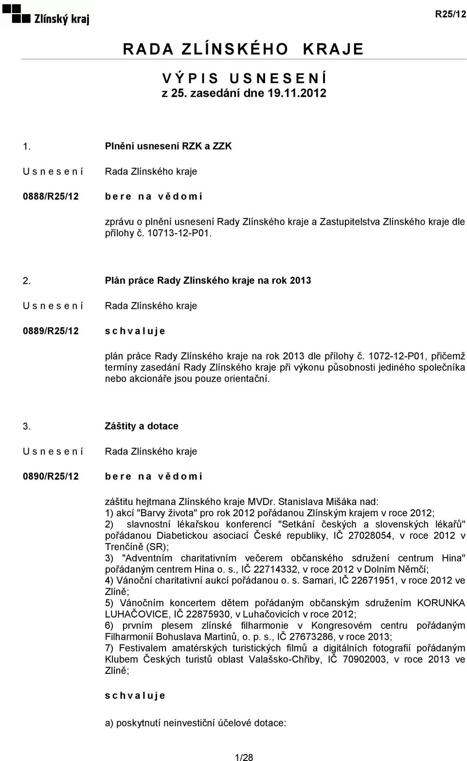 Plán práce Rady Zlínského kraje na rok 2013 0889/R25/12 plán práce Rady Zlínského kraje na rok 2013 dle přílohy č.