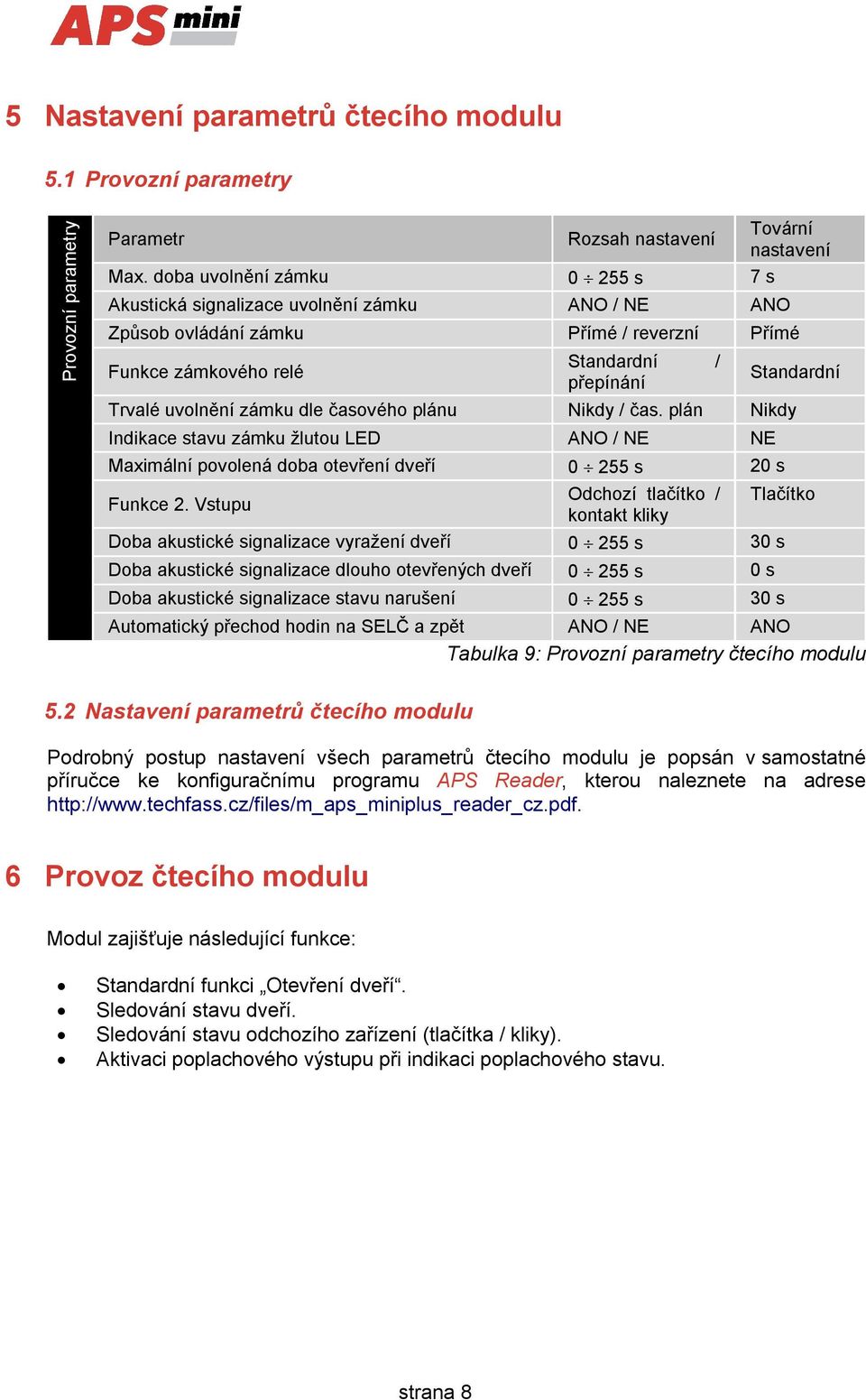 zámku dle časového plánu Nikdy / čas. plán Nikdy Indikace stavu zámku žlutou LED ANO / NE NE Maximální povolená doba otevření dveří 0 255 s 20 s Odchozí tlačítko / Tlačítko Funkce 2.