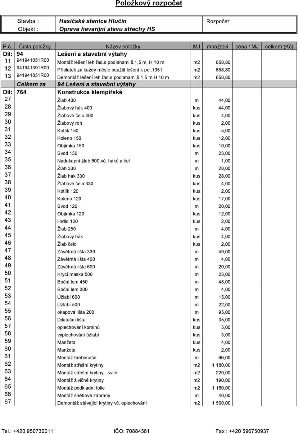 1,5 m, H 10 m m2 658,80 12 941941391R00 Příplatek za každý měsíc použití lešení k pol.1051 m2 658,80 13 941941851R00 Demontáž lešení leh.