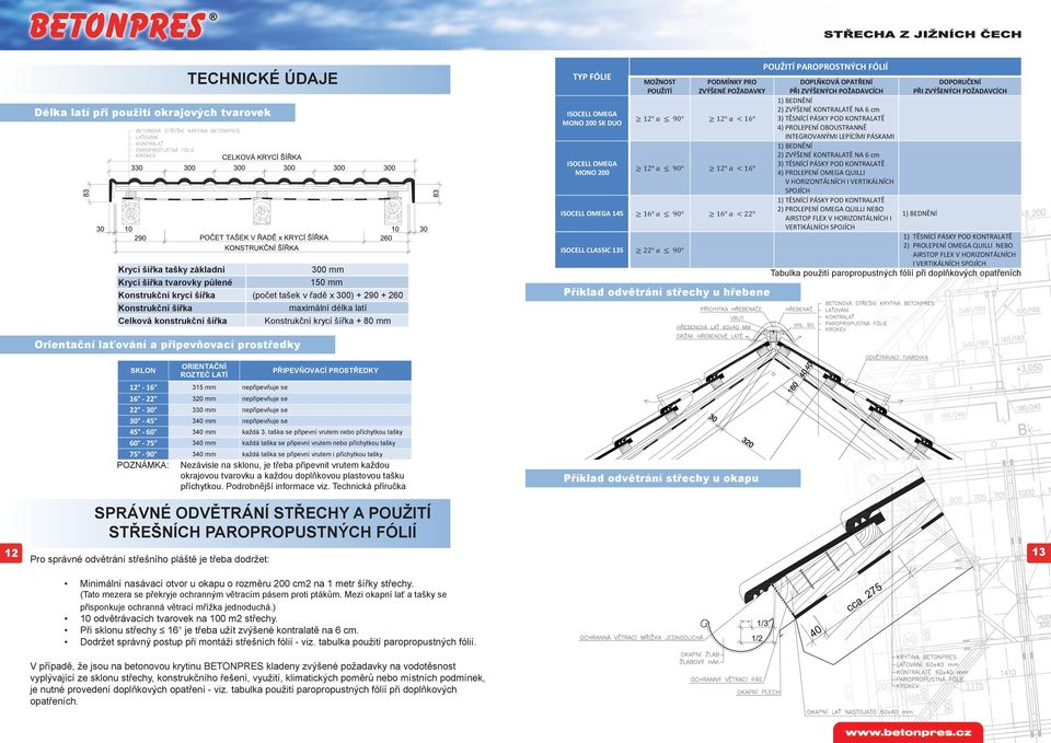 ZVÝŠENÉ POŽADAVKY aa aa ISOCELL OMEGA 145 aa aa ISOCELL CLASSIC 135 aa Příklad odvětrání střechy u hřebene POUŽITÍ PAROPROSTNÝCH FÓLIÍ DOPLŇKOVÁ OPATŘENÍ DOPORUČENÍ PŘI ZVÝŠENÝCH POŽADAVCÍCH PŘI