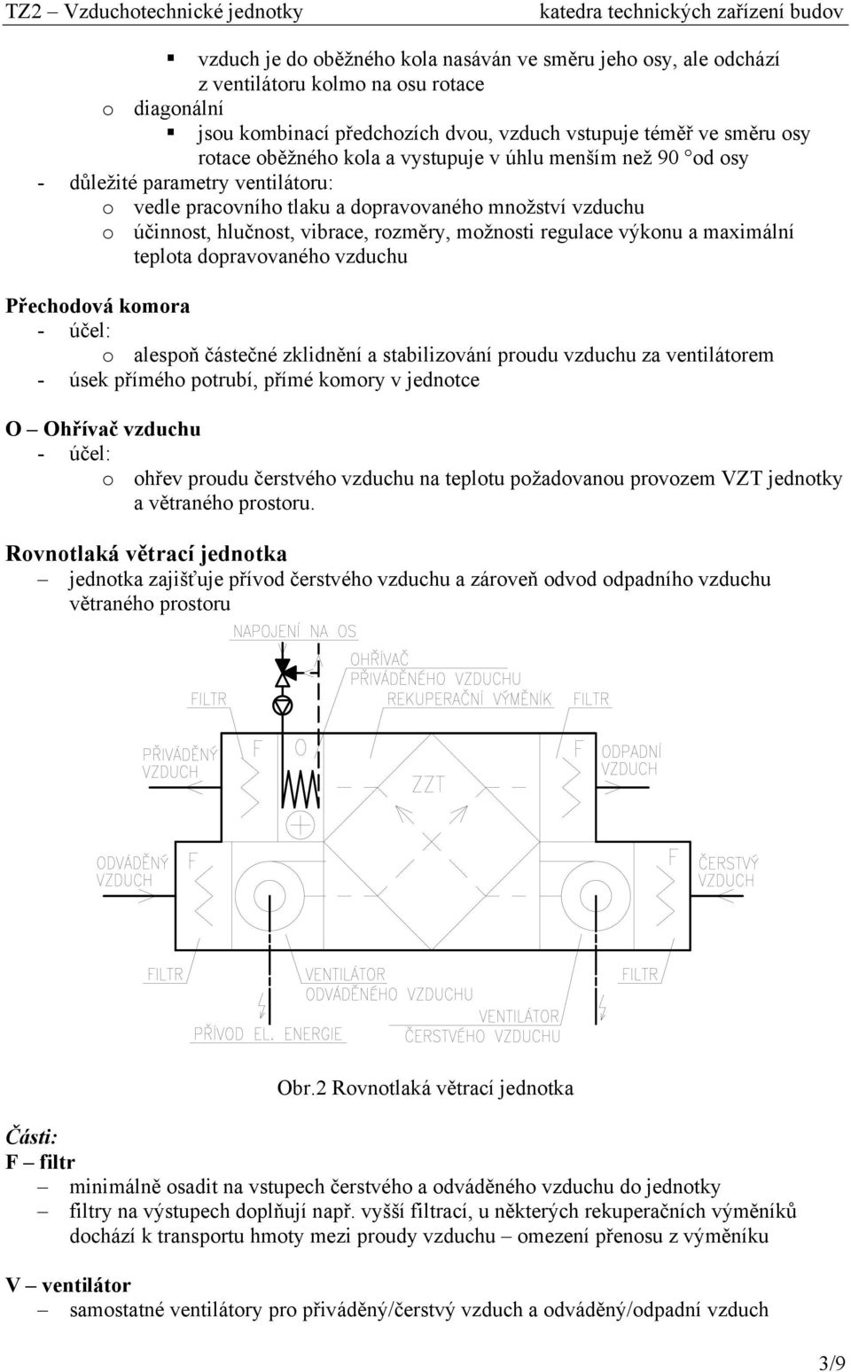 výkonu a maximální teplota dopravovaného vzduchu Přechodová komora o alespoň částečné zklidnění a stabilizování proudu vzduchu za ventilátorem - úsek přímého potrubí, přímé komory v jednotce O