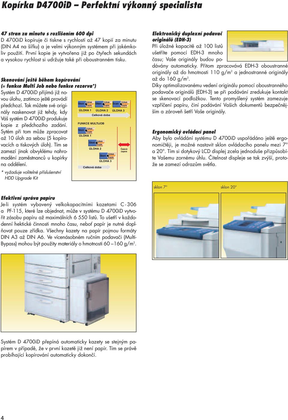 Skenování ještě během kopírování (= funkce Multi Job funkce rezerva*) Systém D 4700iD přijímá již novou úlohu, zatímco ještě provádí předchozí.