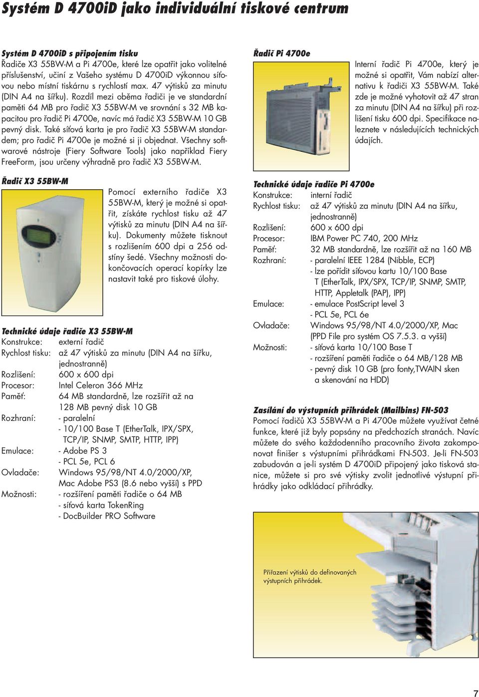 Rozdíl mezi oběma řadiči je ve standardní paměti 64 MB pro řadič X3 55BW-M ve srovnání s 32 MB kapacitou pro řadič Pi 4700e, navíc má řadič X3 55BW-M 10 GB pevný disk.