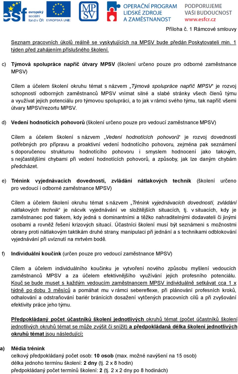 zaměstnanců MPSV vnímat silné a slabé stránky všech členů týmu a využívat jejich potenciálu pro týmovou spolupráci, a to jak v rámci svého týmu, tak napříč všemi útvary MPSV/rezortu MPSV.