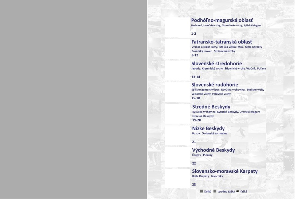 gemerský kras, Revúcka vrchovina, Stolické vrchy Veporské vrchy, Volovské vrchy 15-18 Stredné Beskydy Kysucká vrchovina, Kysucké Beskydy, Oravská Magura Oravské