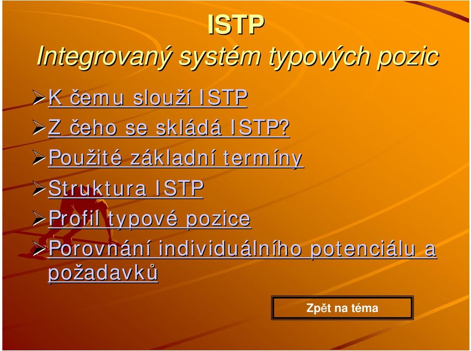 Použité základní termíny Struktura ISTP Profil typové