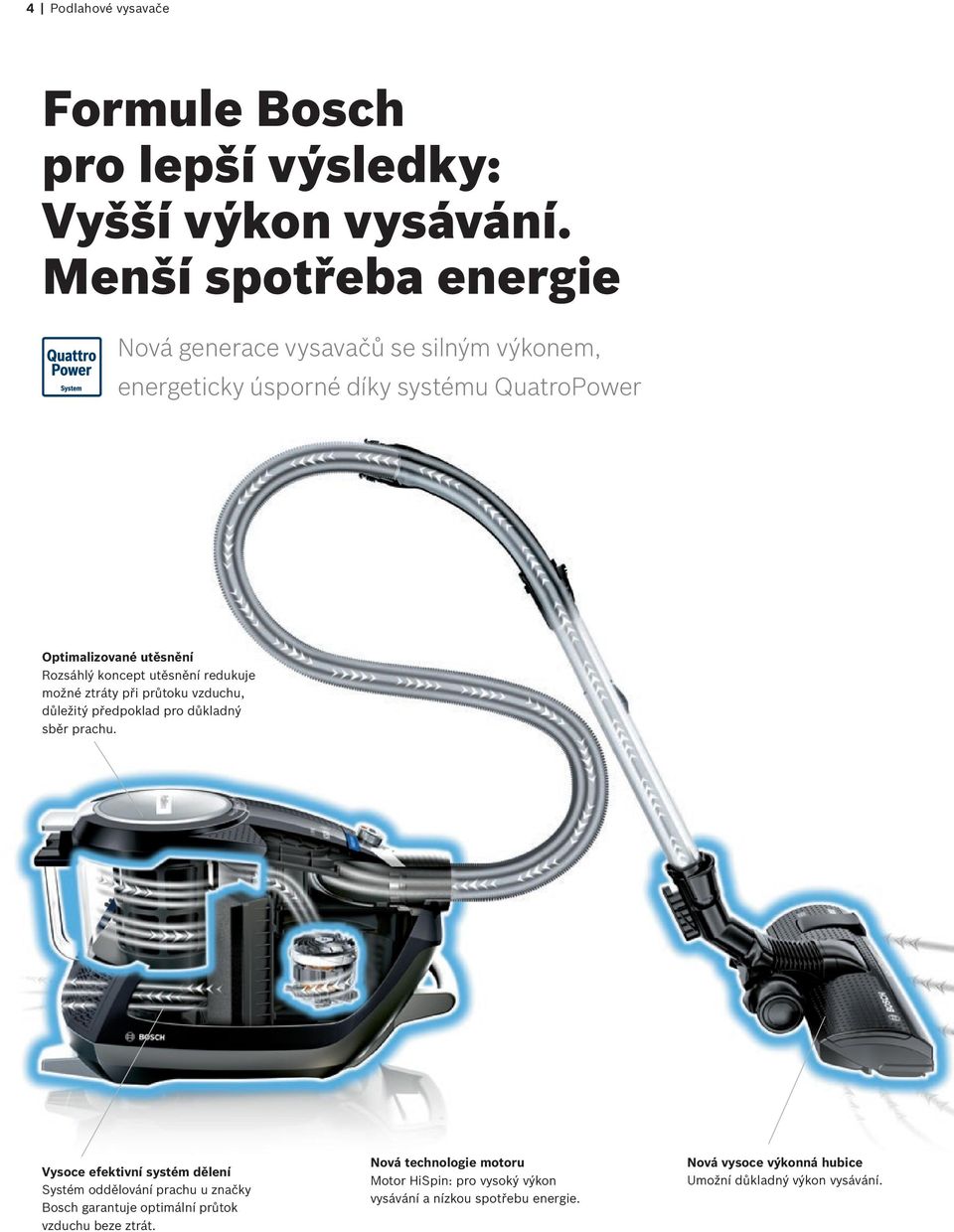 koncept utěsnění redukuje možné ztráty při průtoku vzduchu, důležitý předpoklad pro důkladný sběr prachu.