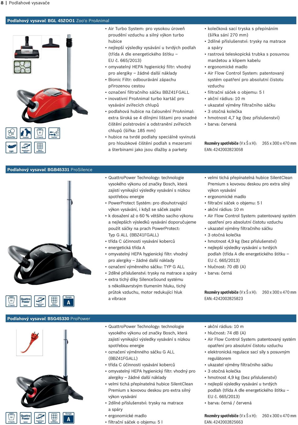 665/2013) omyvatelný HEPA hygienický filtr: vhodný pro alergiky žádné další náklady Bionic Filtr: odbourávání zápachu přirozenou cestou označení filtračního sáčku BBZ41FGALL inovativní ProAnimal