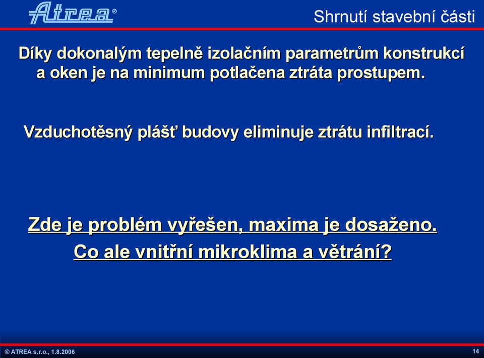 Vzduchotěsný plášť budovy eliminuje ztrátu infiltrací.