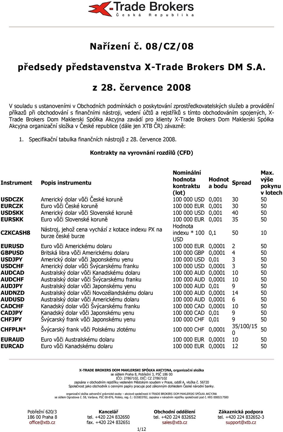 obchodováním spojených, X- Trade Brokers Dom Maklerski Spółka Akcyjna zavádí pro klienty X-Trade Brokers Dom Maklerski Spółka Akcyjna organizační složka v České republice (dále jen XTB ČR) závazně: 1.