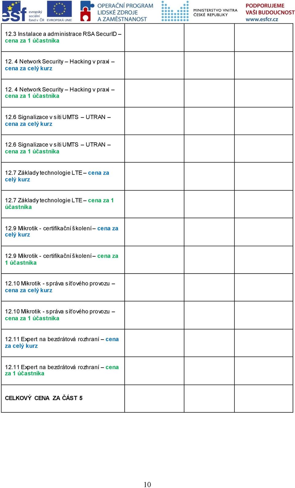 7 Základy technologie LTE cena za 1 12.9 Mikrotik - certifikační školení cena za celý 12.9 Mikrotik - certifikační školení cena za 1 12.