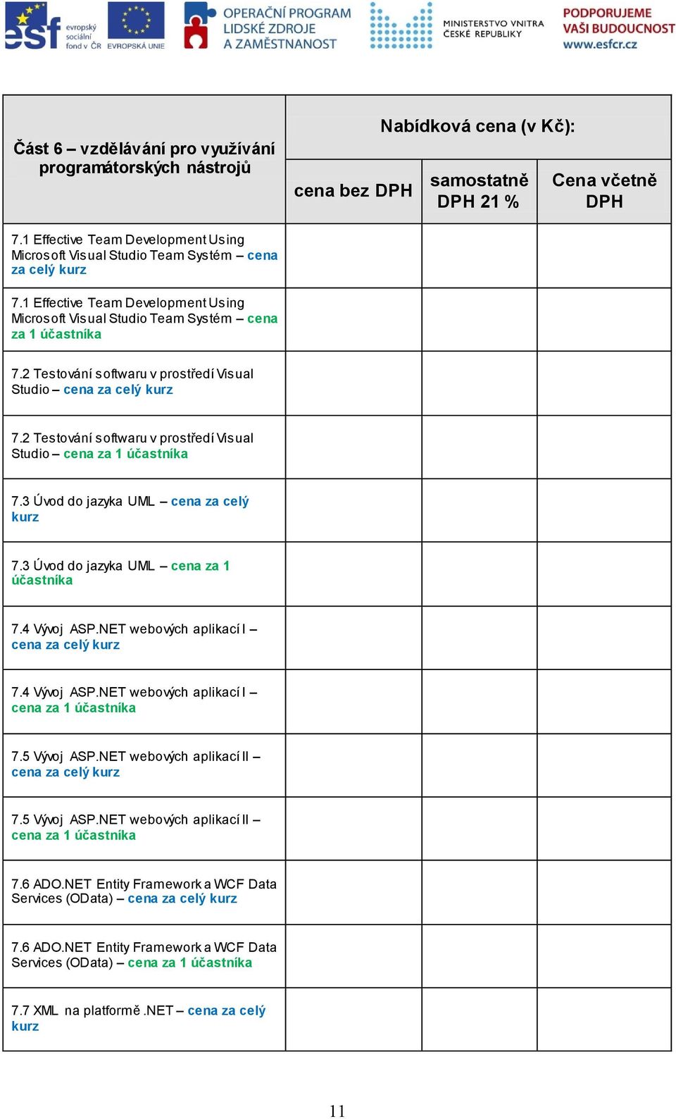 2 Testování softwaru v prostředí Visual Studio 7.2 Testování softwaru v prostředí Visual Studio cena za 1 7.3 Úvod do jazyka UML cena za celý 7.3 Úvod do jazyka UML cena za 1 7.4 Vývoj ASP.