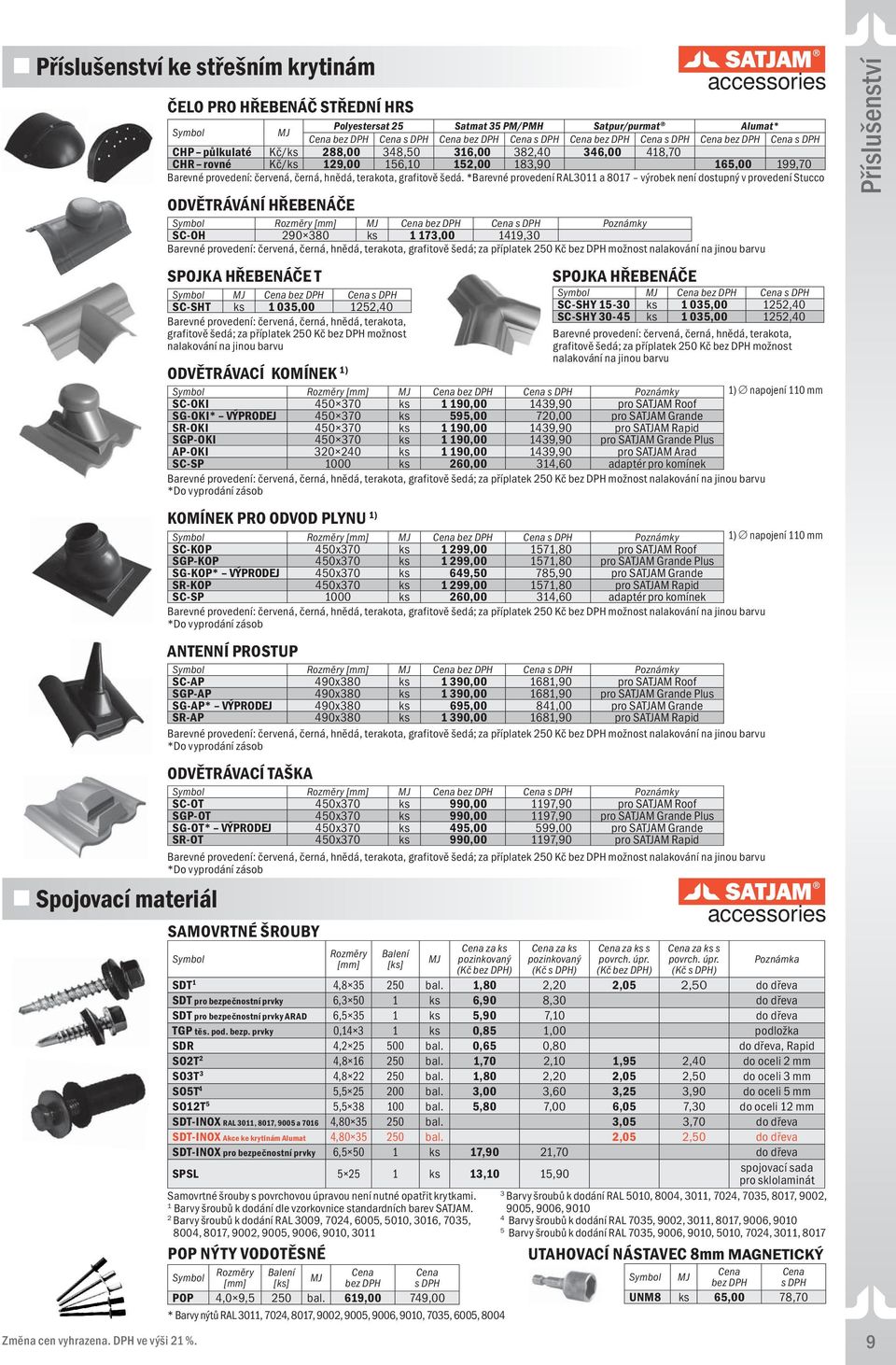 *Barevné provedení RAL3011 a 8017 výrobek není dostupný v provedení Stucco ODVĚTRÁVÁNÍ HŘEBENÁČE y SC-OH 290 380 ks 1 173,00 1419,30 Barevné provedení: červená, černá, hnědá, terakota, grafitově