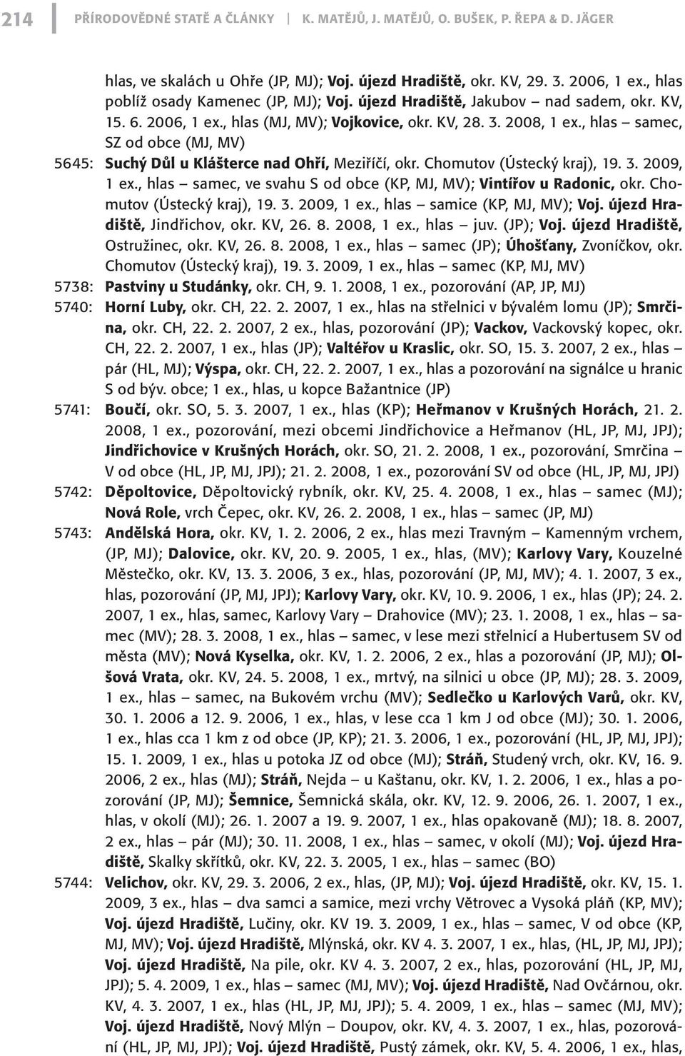 , hlas samec, SZ od obce (MJ, MV) 5645: Suchý Důl u Klášterce nad Ohří, Meziříčí, okr. Chomutov (Ústecký kraj), 19. 3. 2009, 1 ex.