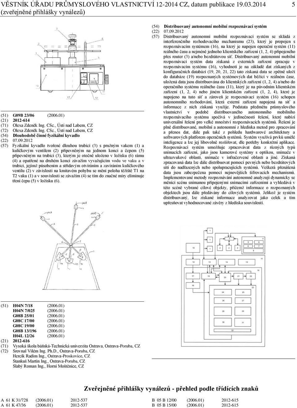 2012 (57) Fyzikální kyvadlo tvořené dlouhou trubicí (3) s pružným vakem (1) a kuličkovým ventilem (2) připevněným na jednom konci a čepem (5) připevněným na trubici (3), kterým je otočně uloženo v