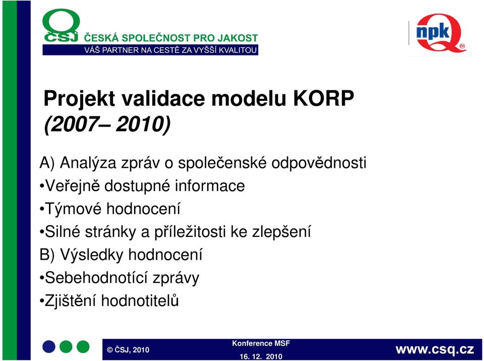 Týmové hodnocení Silné stránky a příležitosti ke zlepšení