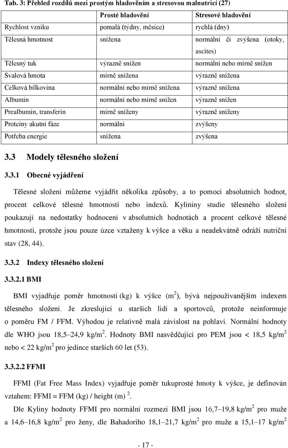 normální nebo mírně snížen výrazně snížen Prealbumin, transferin mírně sníženy výrazně sníženy Proteiny akutní fáze normální zvýšeny Potřeba energie snížena zvýšena 3.