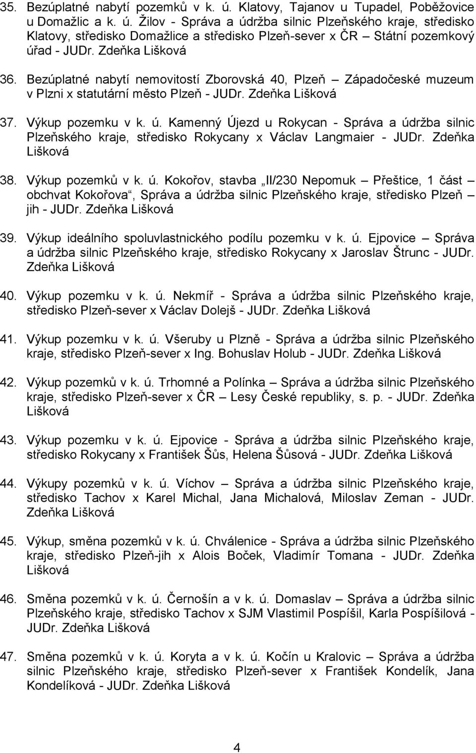 Kamenný Újezd u Rokycan - Správa a údržba silnic Plzeňského kraje, středisko Rokycany x Václav Langmaier - JUDr. Zdeňka Lišková 38. Výkup pozemků v k. ú. Kokořov, stavba II/230 Nepomuk Přeštice, 1 část obchvat Kokořova, Správa a údržba silnic Plzeňského kraje, středisko Plzeň jih - JUDr.