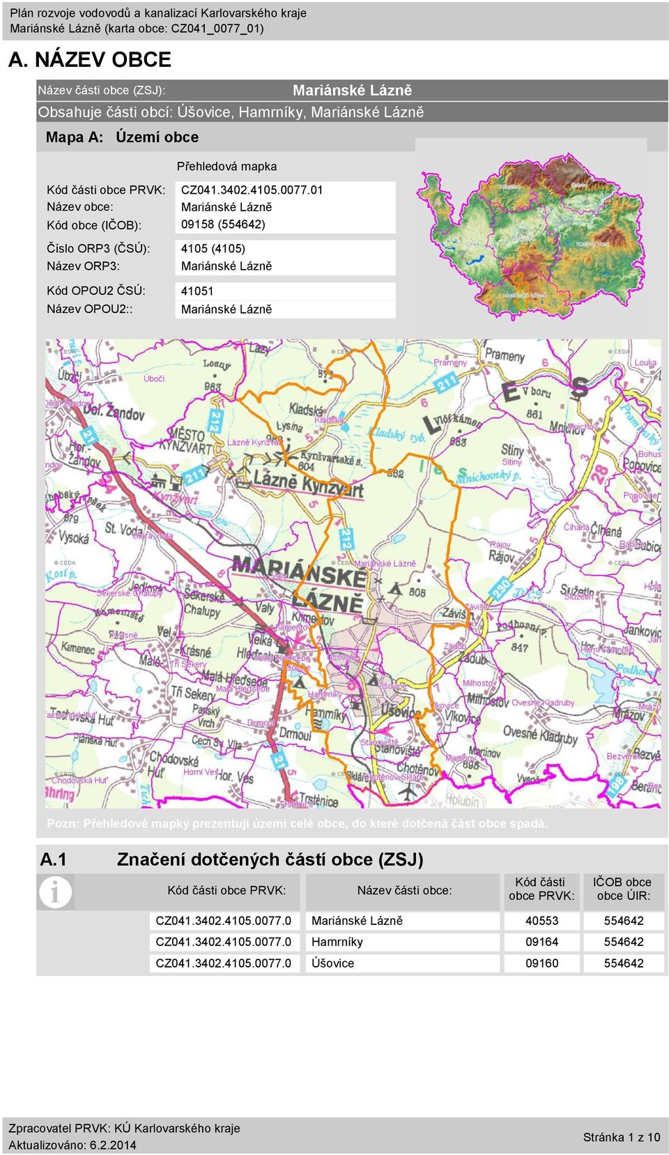 01 Název obce: Kód obce (IČOB): 09158 (554642) Číslo ORP3 (ČSÚ): 4105 (4105) Název ORP3: Kód OPOU2 ČSÚ: 41051 Název OPOU2:: Obsahuje části obcí: Úšovice,