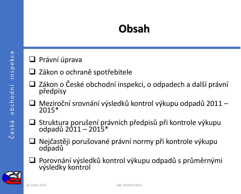 porušení právních předpisů při kontrole výkupu odpadů 2011 2015* Nejčastěji porušované právní