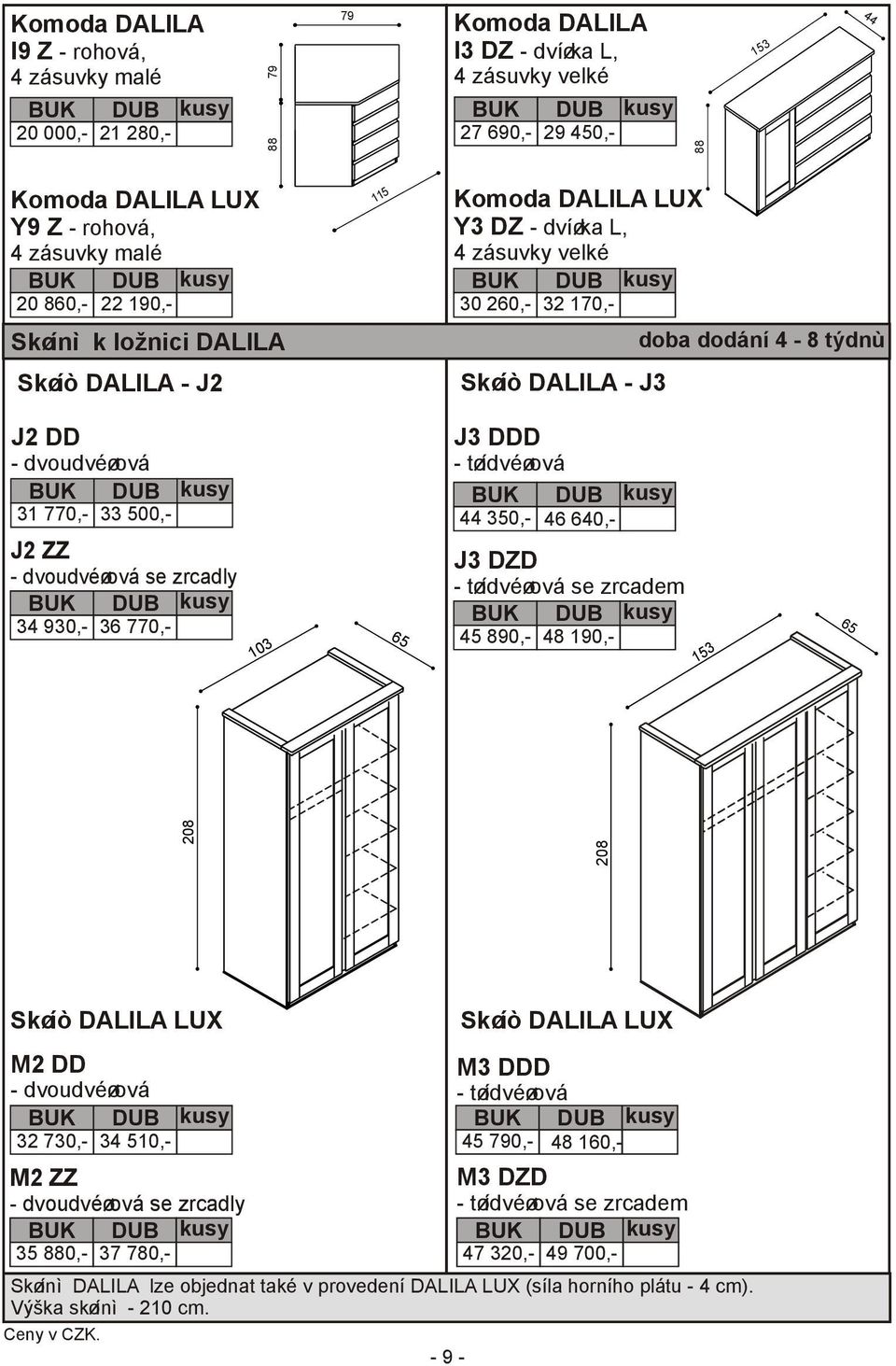 36 770,- 65 J3 DDD - tøídvéøová DUB 44 350,- 46 640,- J3 DZD - tøídvéøová se zrcadem 45 890,- 48 190,- 153 65 208 208 153 4 115 Skøíò DALILA LUX Skøíò DALILA LUX M2 DD M3 DDD - dvoudvéøová -