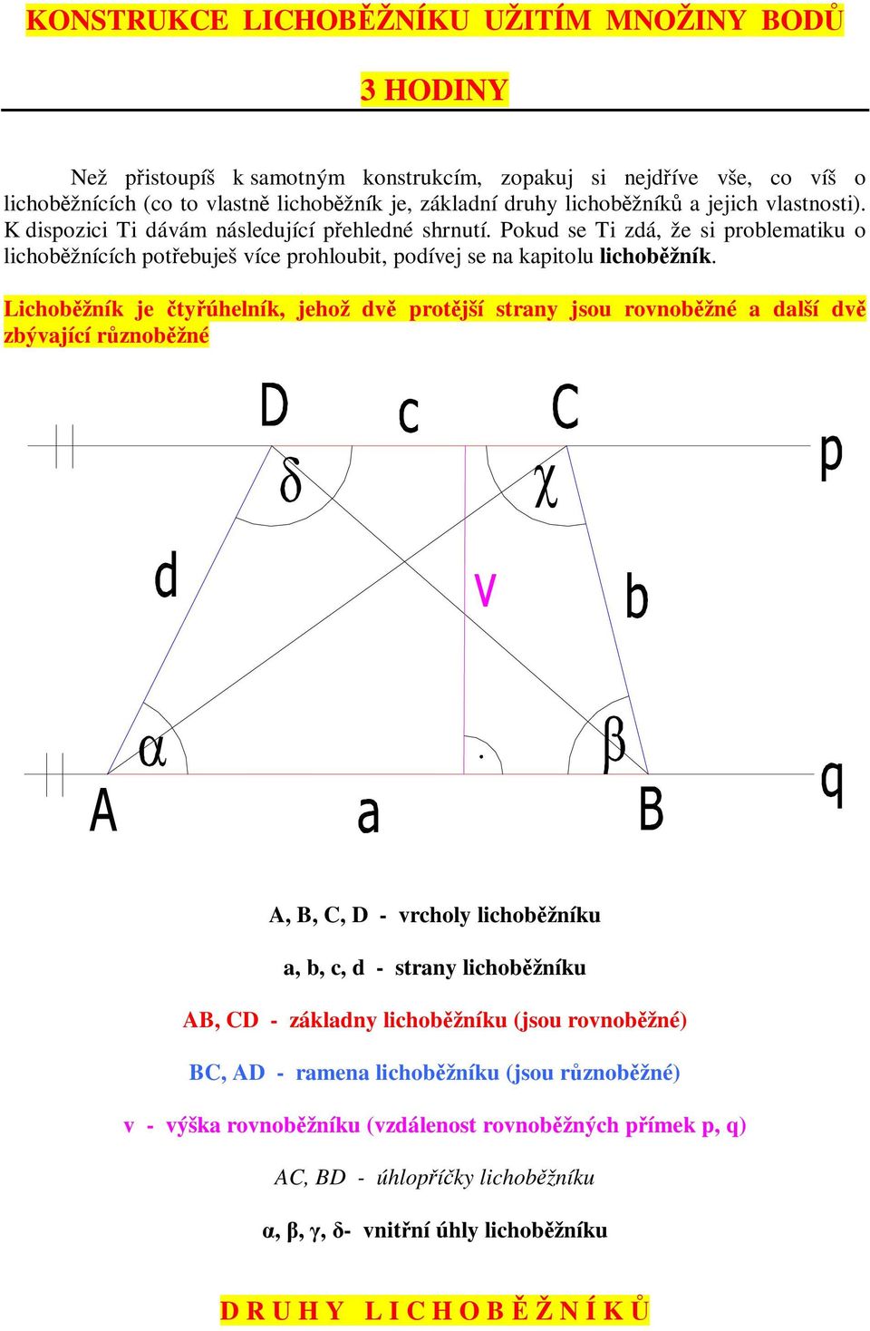 Poud se Ti zdá, že si oblematiu o lichobžnících otebuješ íce ohloubit, odíej se na aitolu lichobžní.