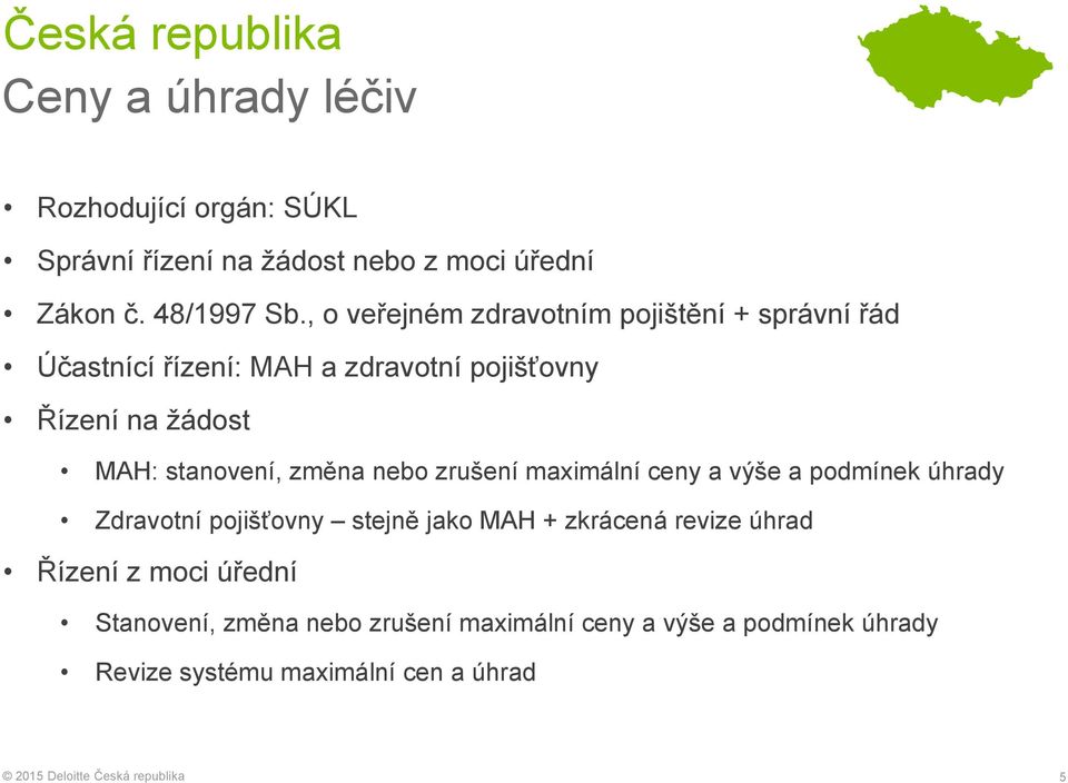 stanovení, změna nebo zrušení maximální ceny a výše a podmínek úhrady Zdravotní pojišťovny stejně jako MAH + zkrácená revize