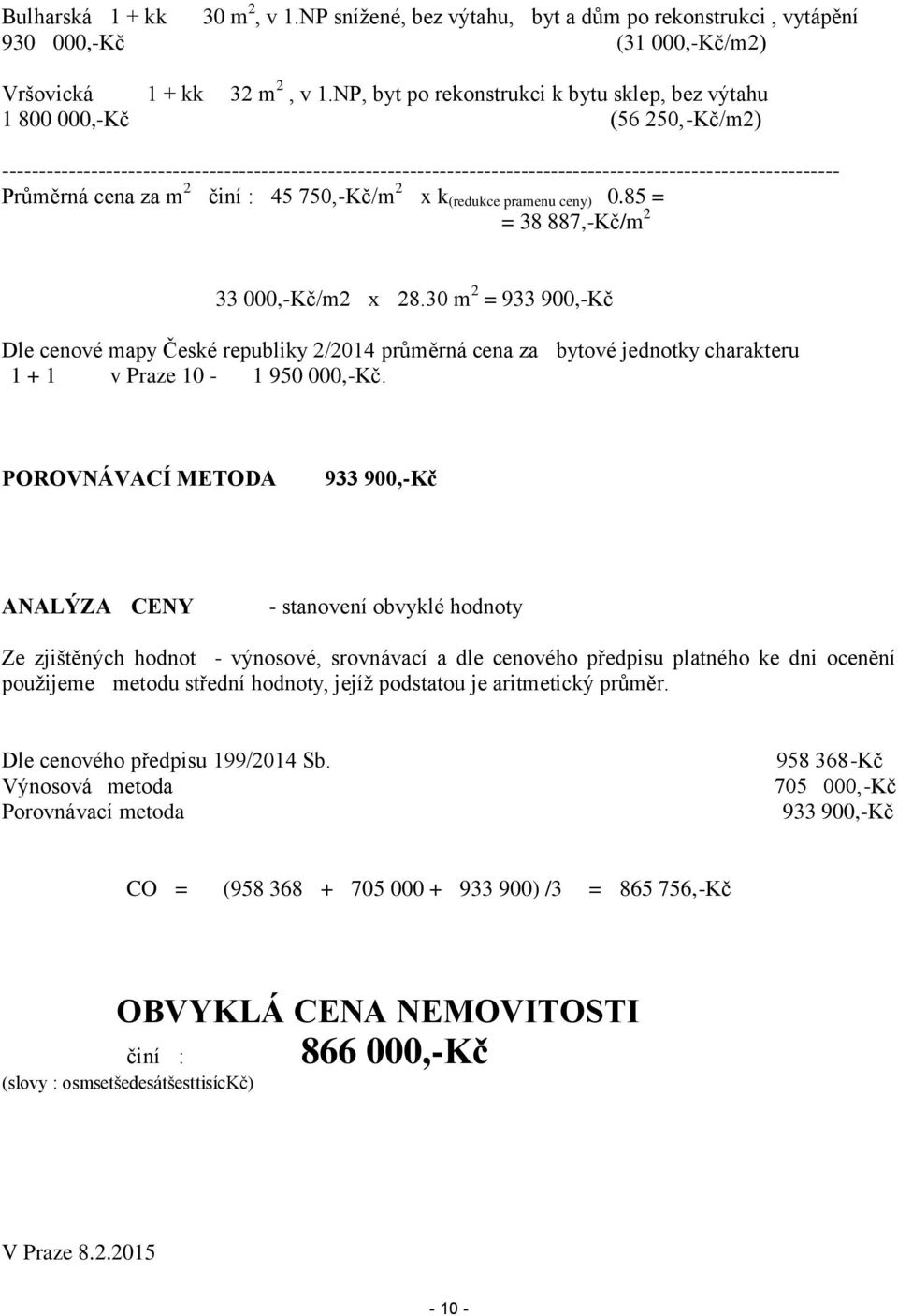 Průměrná cena za m 2 činí : 45 750,-Kč/m 2 x k (redukce pramenu ceny) 0.85 = = 38 887,-Kč/m 2 33 000,-Kč/m2 x 28.