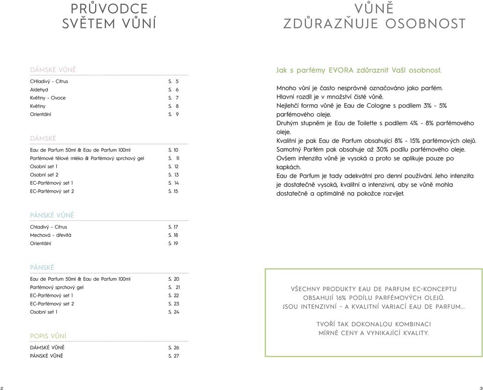 Mnoho vůní je často nesprávně označováno jako parfém. Hlavní rozdíl je v množství čisté vůně. Nejlehčí forma vůně je Eau de Cologne s podílem 3% - 5% parfémového oleje.