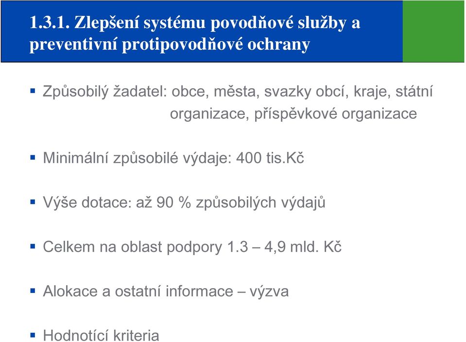 organizace Minimální způsobilé výdaje: 400 tis.