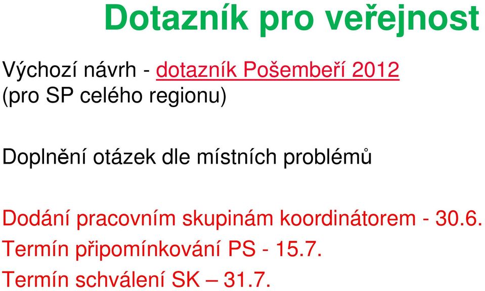 problémů Dodání pracovním skupinám koordinátorem - 30.6.