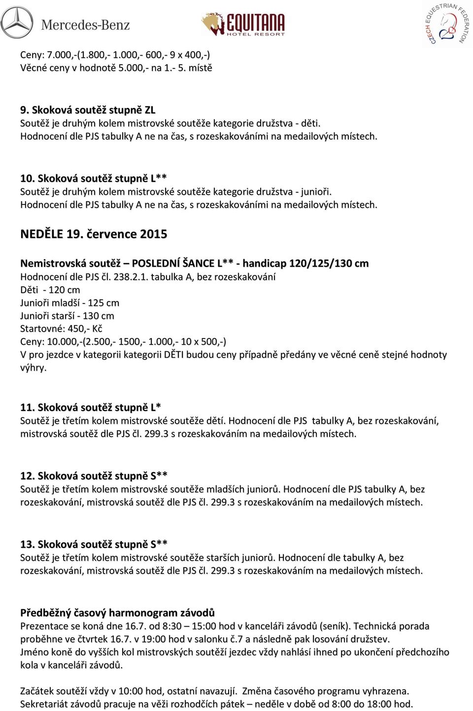 Hodnocení dle PJS tabulky A ne na čas, s rozeskakováními na medailových místech. NEDĚLE 19